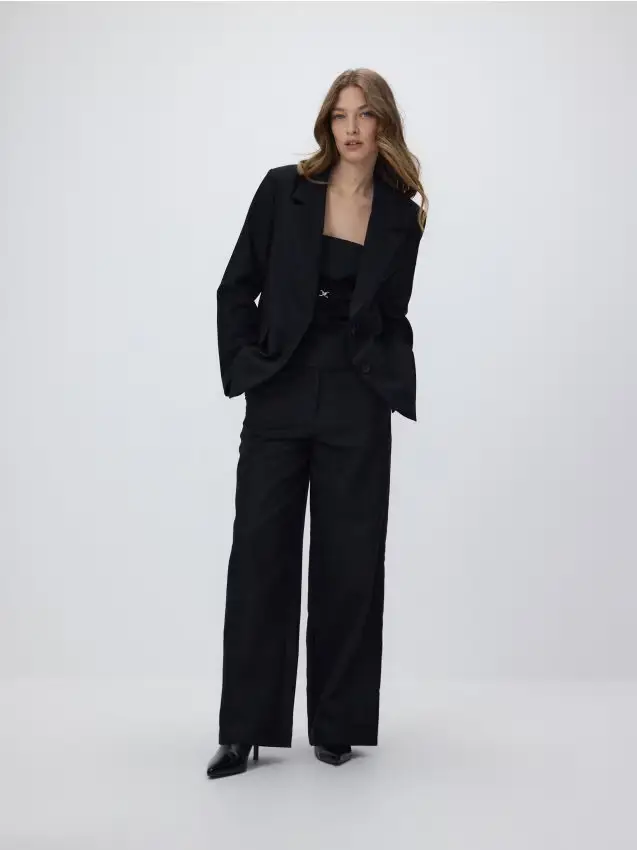 Pantaloni larghi con filo metallizzato - nero