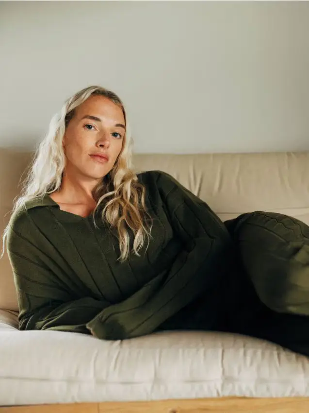 Pantaloni larghi con lana - verde oliva