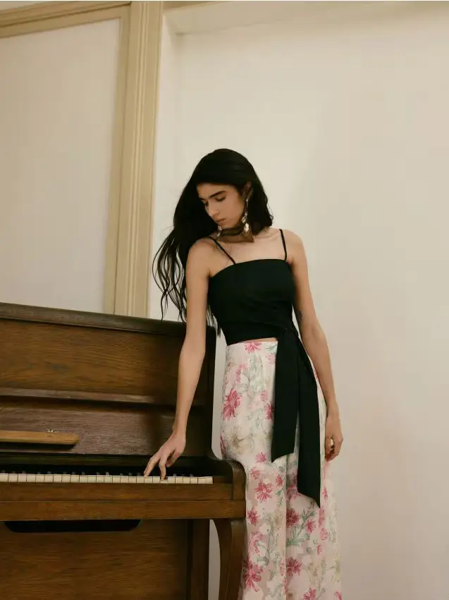 Pantaloni larghi con motivo jacquard - multicolore