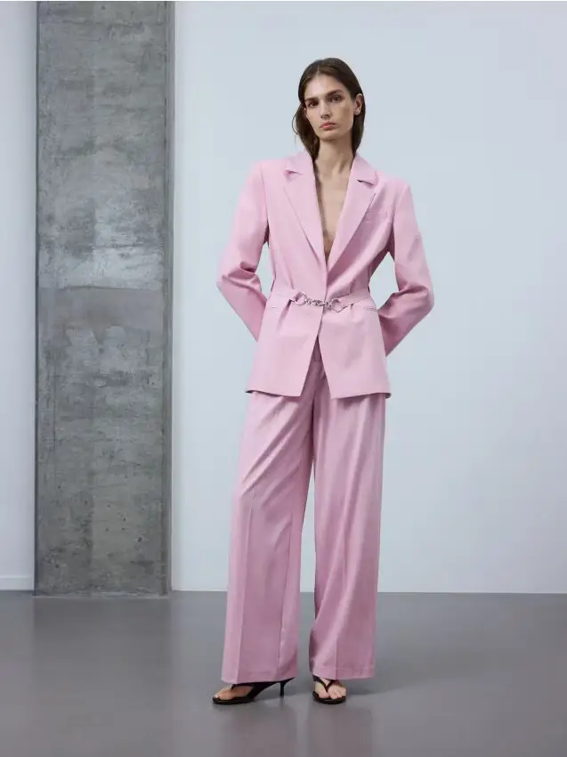 Pantaloni larghi con pinces - rosa pastello