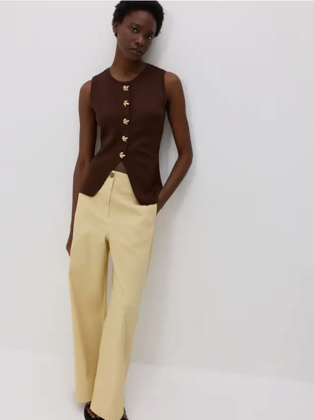 Pantaloni larghi in cotone - grano