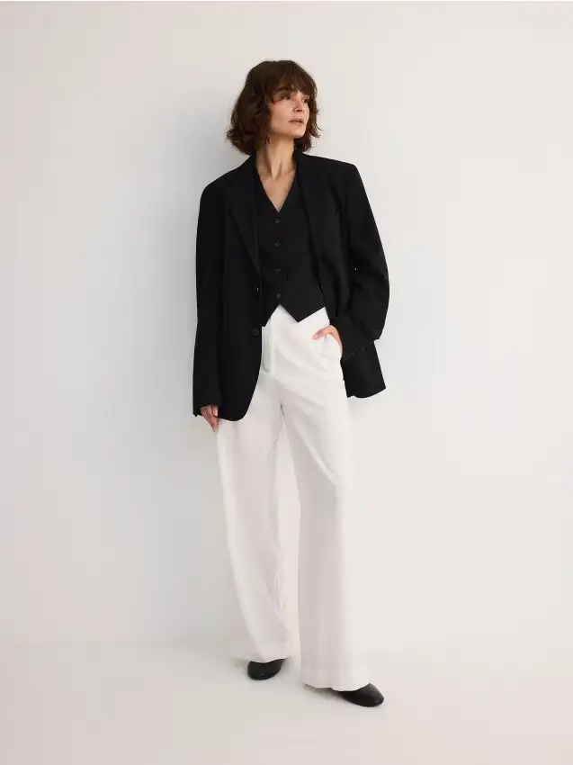 Pantaloni larghi in lino - bianco