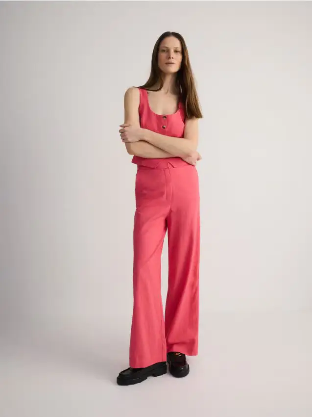 Pantaloni larghi in lino - rosso piccante