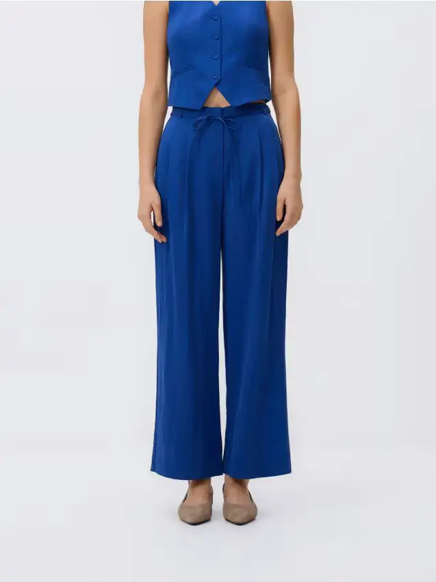 Pantaloni larghi in lyocell - indaco