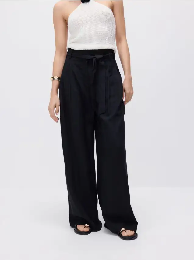 Pantaloni larghi in lyocell - nero