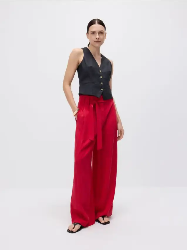 Pantaloni larghi in lyocell - rosso