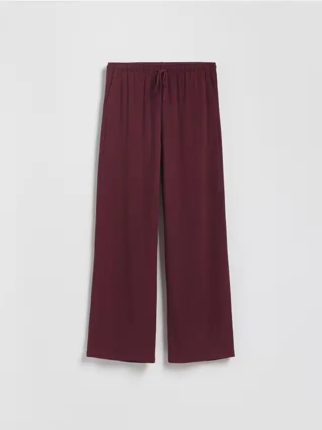 Pantaloni larghi in misto lino - maroon