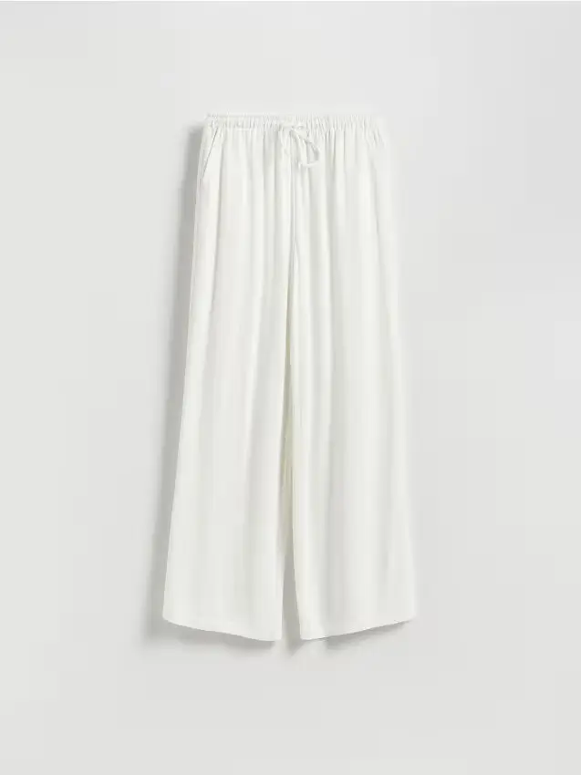 Pantaloni larghi in misto lino - panna