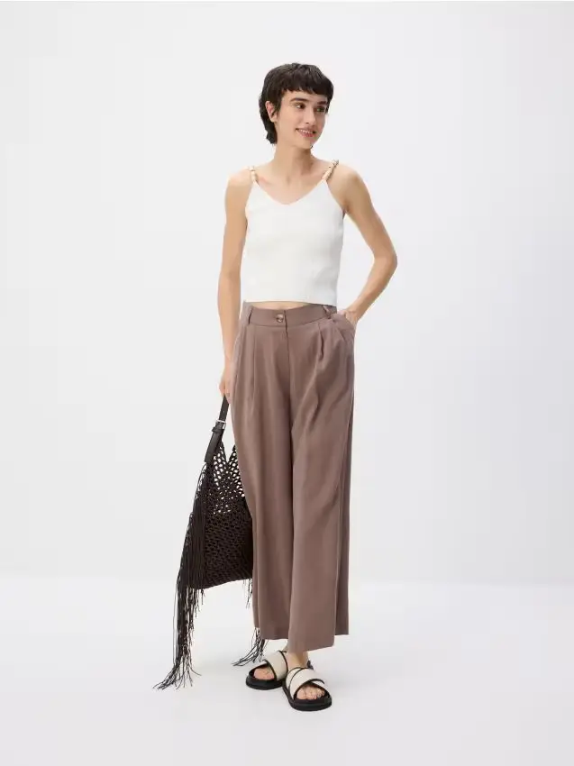Pantaloni larghi in modal - beige