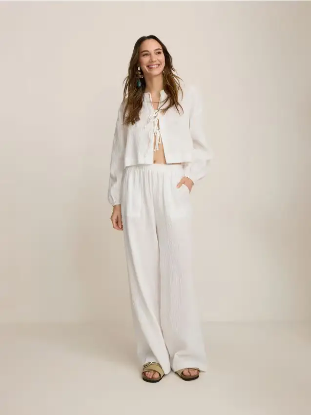 Pantaloni larghi in mussola - bianco