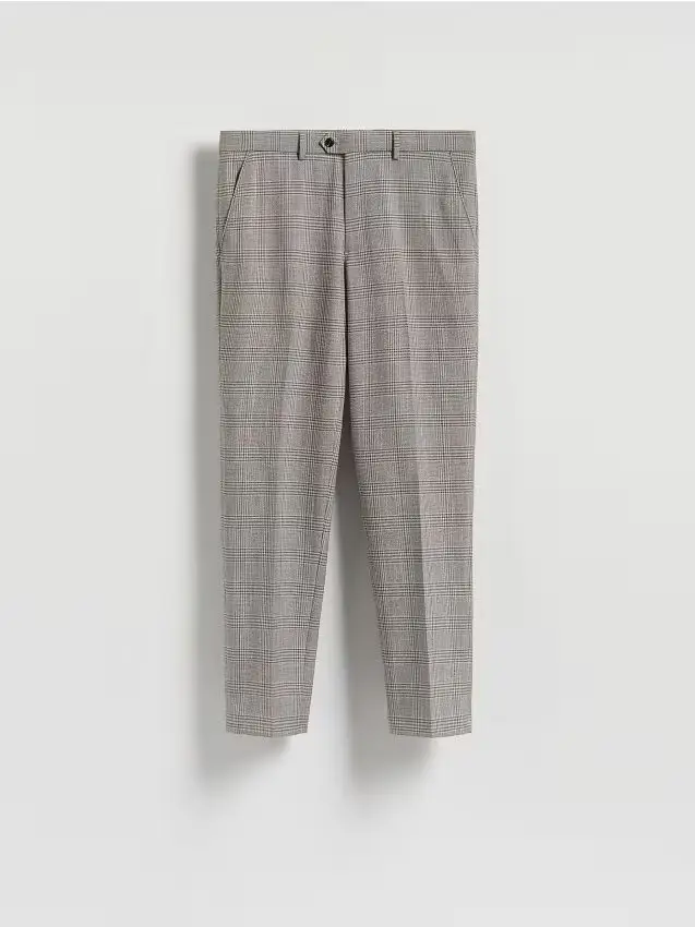 Pantaloni slim carrot a quadri - caffè