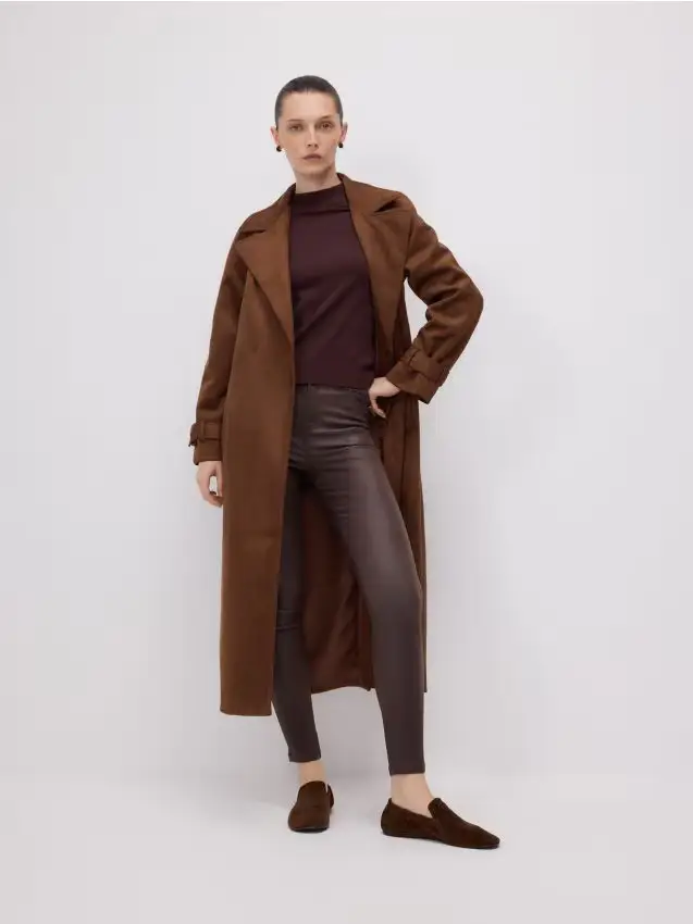 Pantaloni slim cerati - marrone scuro