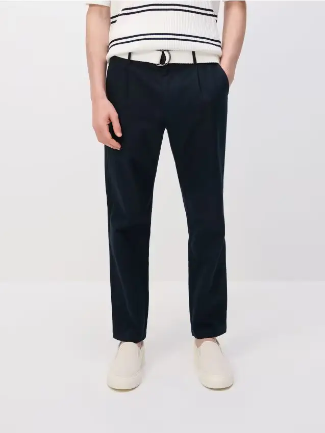 Pantaloni slim con lino - blu scuro