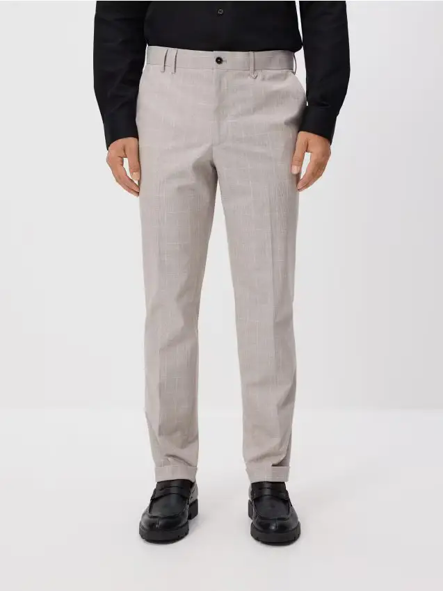 Pantaloni slim fit a quadri - beige