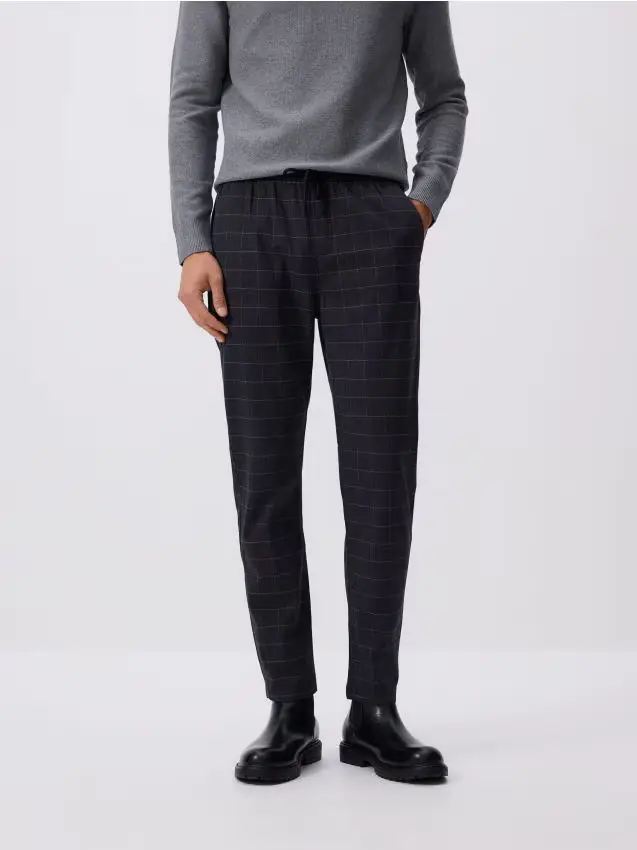 Pantaloni slim fit a quadri - blu scuro