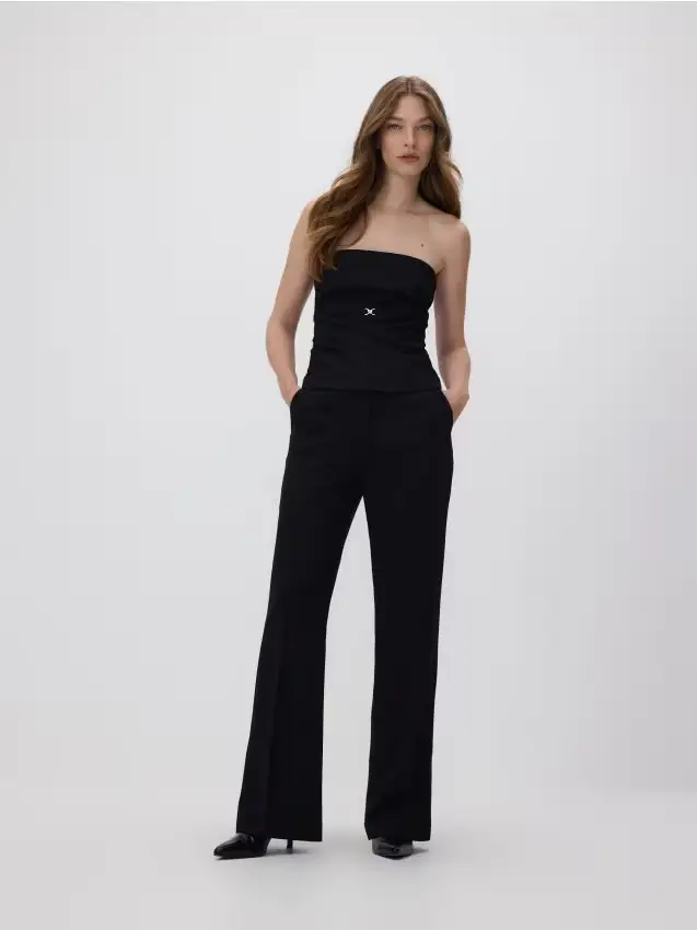 Pantaloni svasati con filo metallico - nero