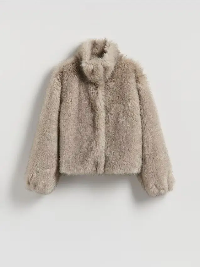 Pelliccia sintetica con colletto alto - grigio chiaro