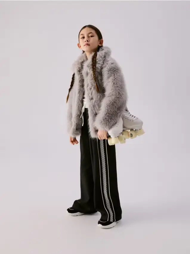 Pelliccia sintetica con colletto - grigio chiaro
