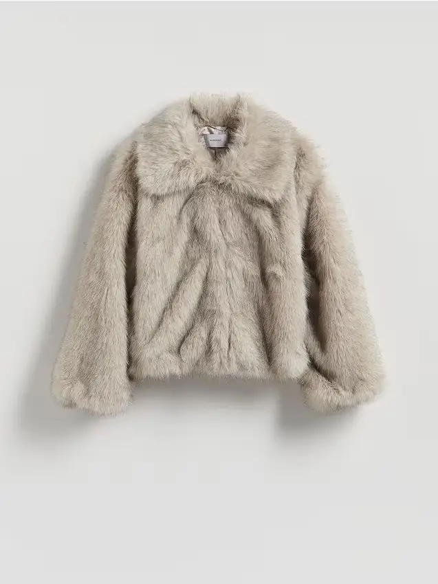 Pelliccia sintetica con colletto - grigio chiaro