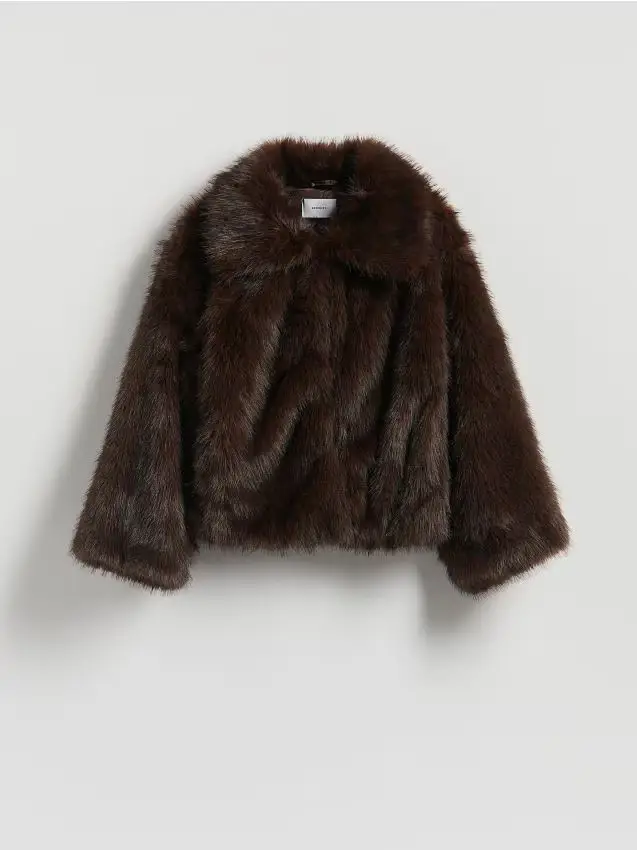 Pelliccia sintetica con colletto - marrone scuro