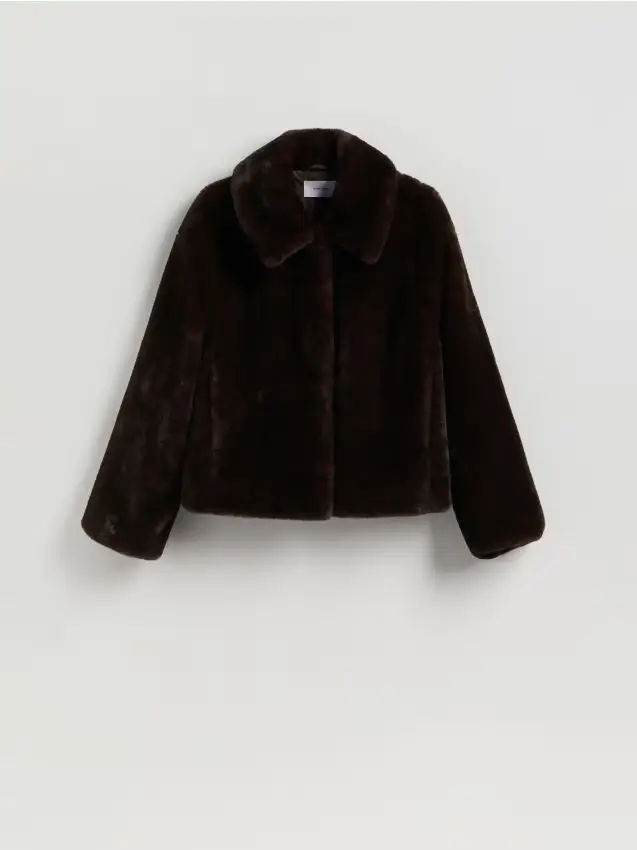 Pelliccia sintetica con colletto - marrone scuro