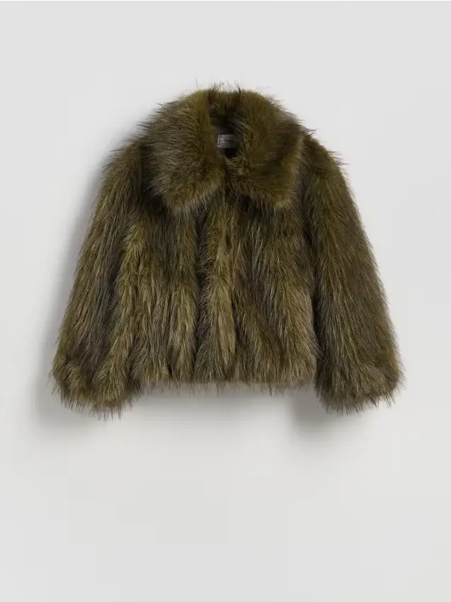 Pelliccia sintetica con colletto - verde