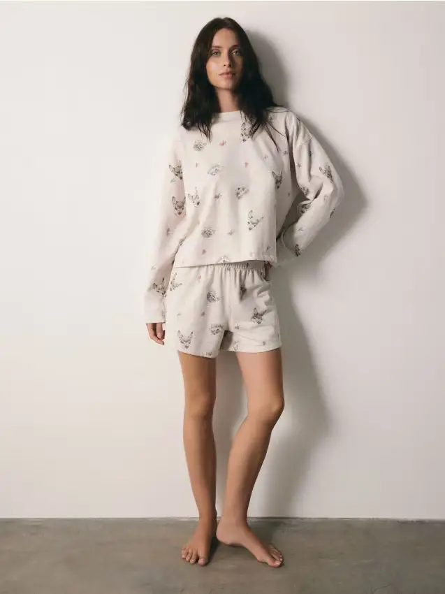 Pigiama due pezzi con fantasia - nude