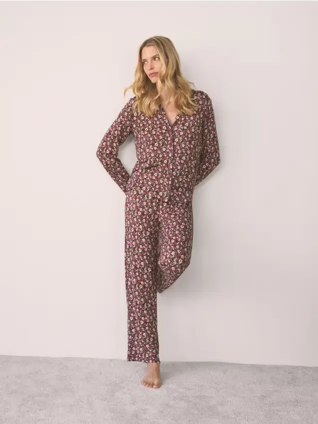 Pigiama due pezzi con fantasia - viola scuro