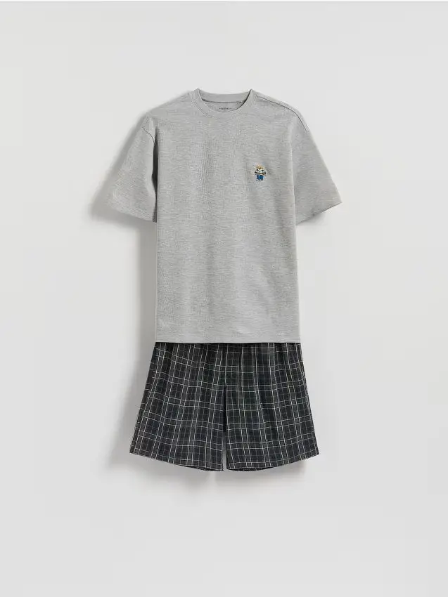 Pigiama due pezzi con ricamo - grigio scuro