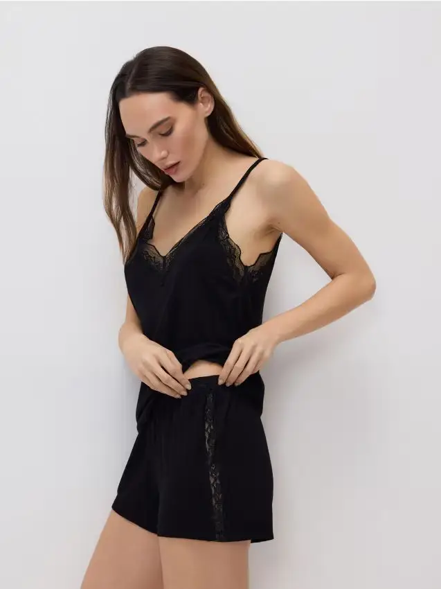 Pigiama due pezzi in misto viscosa - nero