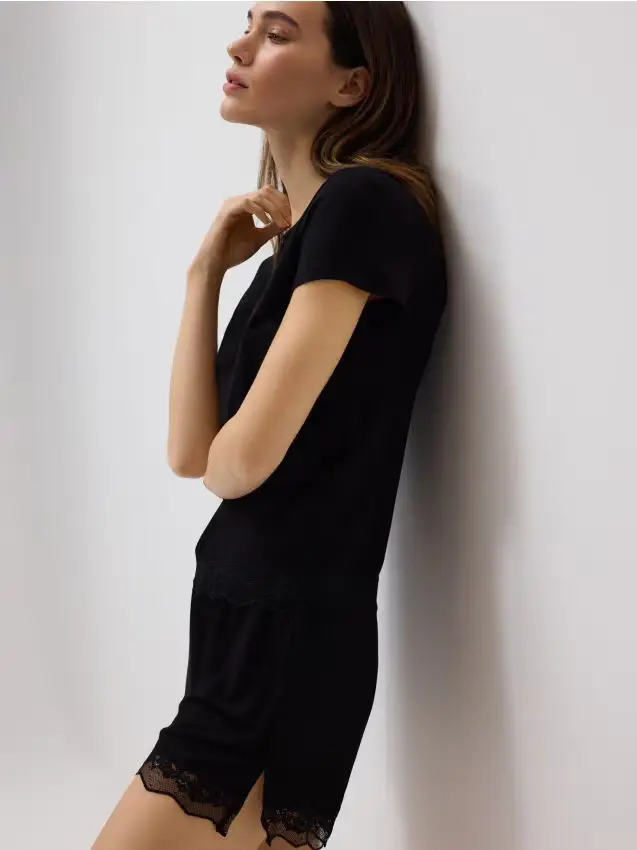 Pigiama due pezzi in misto viscosa - nero