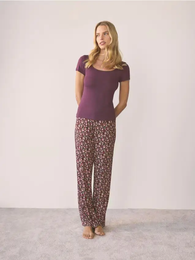 Pigiama due pezzi in misto viscosa - viola scuro