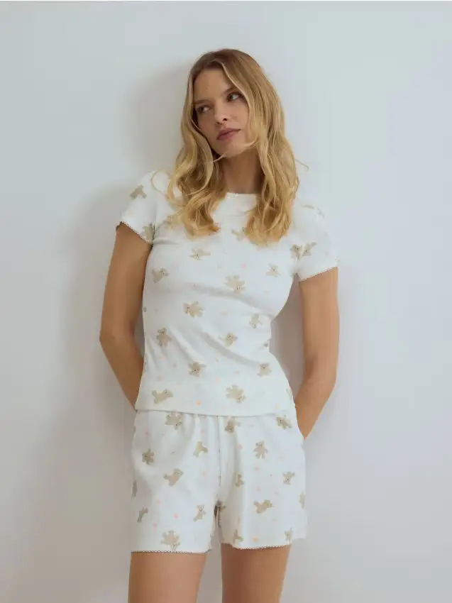 Pigiama in misto cotone composto da due pezzi - panna