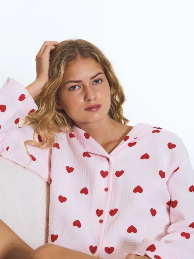 Pigiama in mussola a cuori - rosa