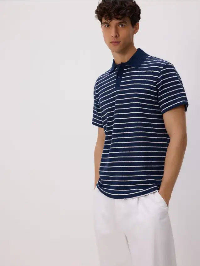 Polo Comfort a righe - blu scuro