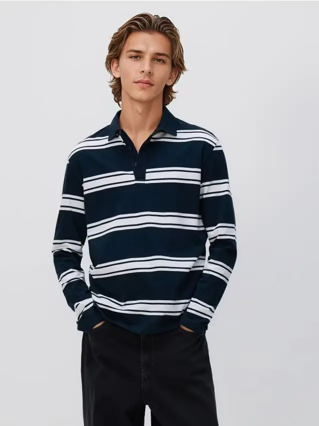 Polo Comfort a righe - blu scuro