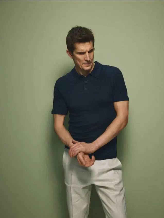 Polo in lino - blu scuro