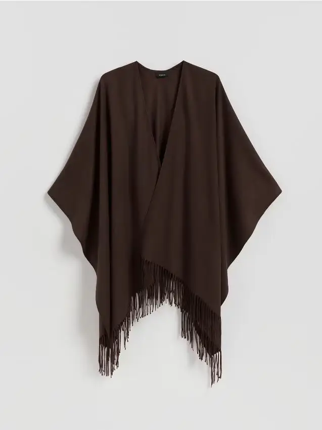 Poncio con frange - marrone