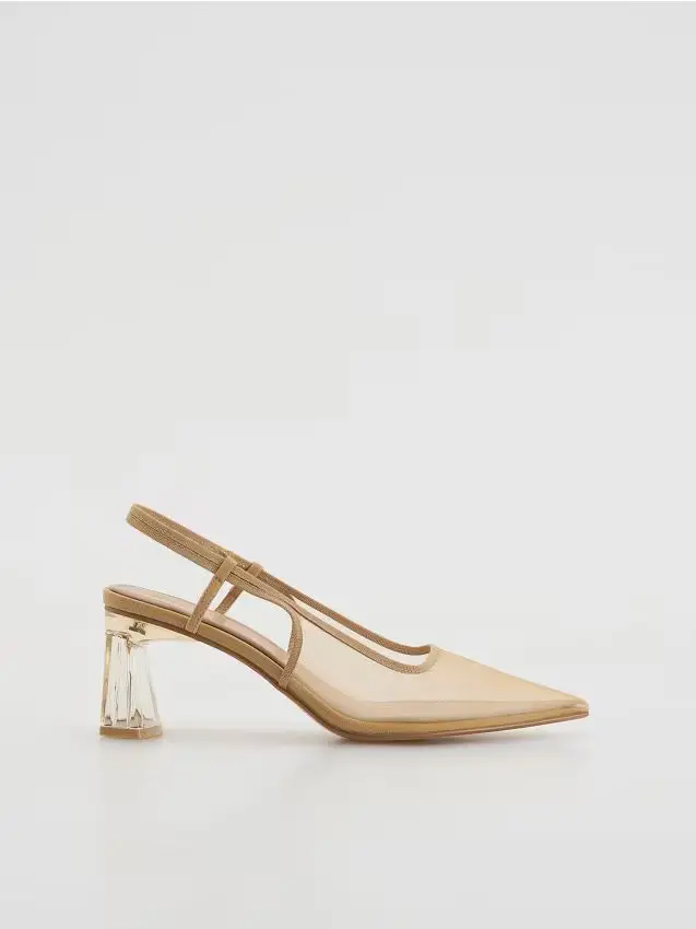 Pumps in rete con tacco - beige