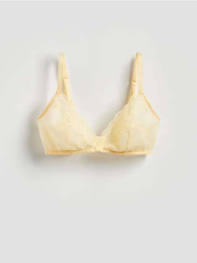 Reggiseno a rete ricamato - giallo chiaro
