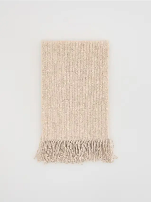 Sciarpa a costine con frangia - grano