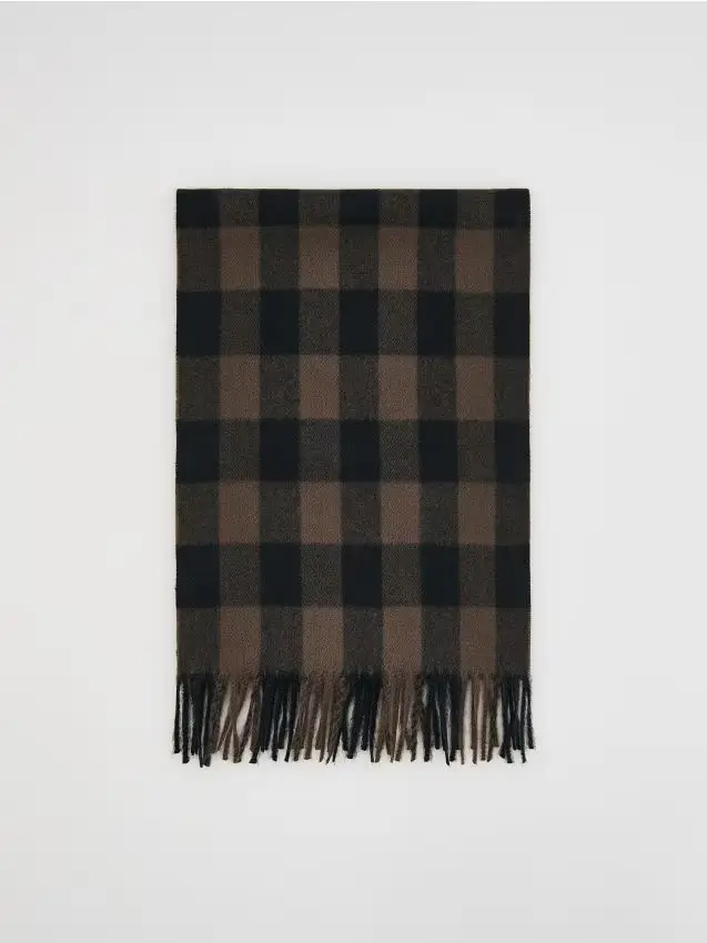 Sciarpa a quadri con frange - marrone scuro