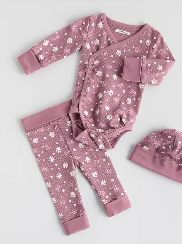 Set in cotone con cappello - malva