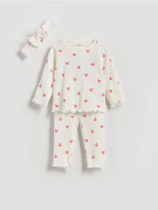 Set in cotone con fascia per capelli - panna