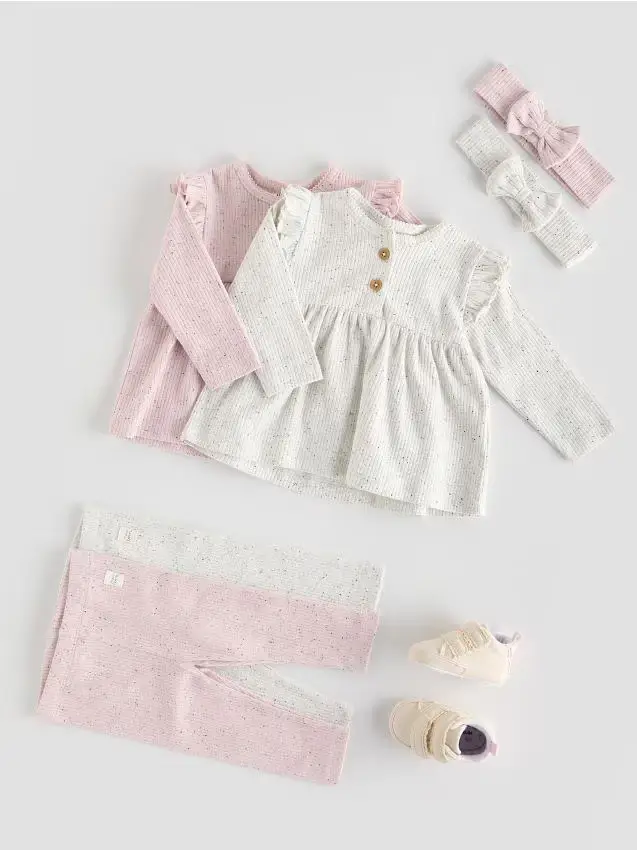 Set in cotone con fascia per capelli - panna