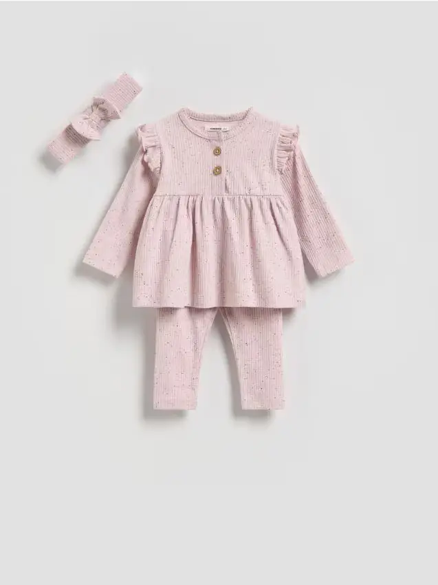 Set in cotone con fascia per capelli - rosa pastello