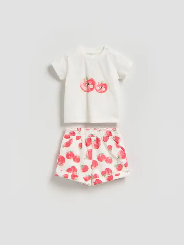 Set in cotone con stampa - panna