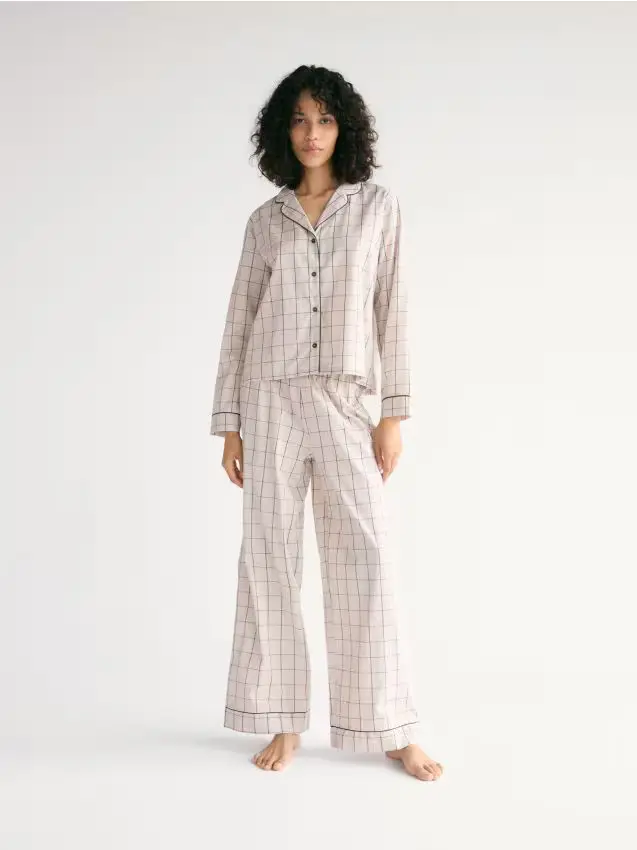 Set pigiama da due pezzi a quadri - beige