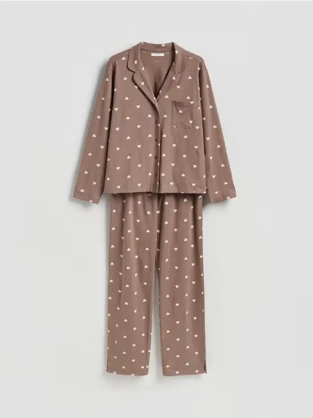 Set pigiama da due pezzi con motivo a cuori - caffè