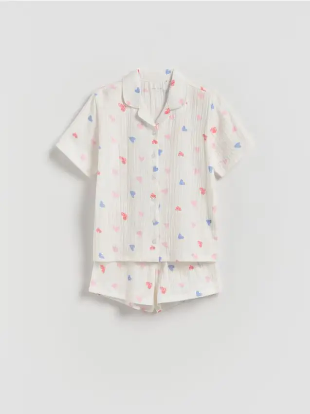 Set pigiama da due pezzi con motivo a cuori - panna